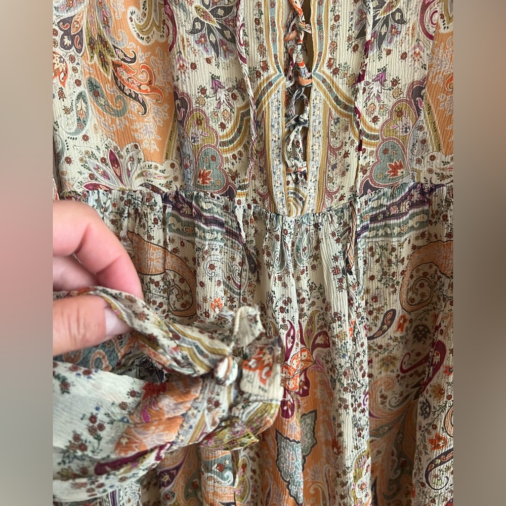 New Etro Milano Multicolor Paisley Print Chiffon Lace up dress Italy Size 40 - Picture 10 of 16